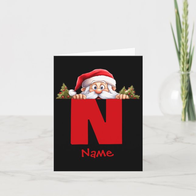 Tarjeta Funny Monogram Family Christmas Red Santa  (Anverso)