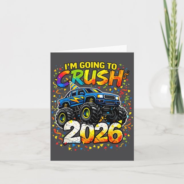 Tarjeta Funny Monster Truck New Years Kids Crush 2026 Part (Anverso)