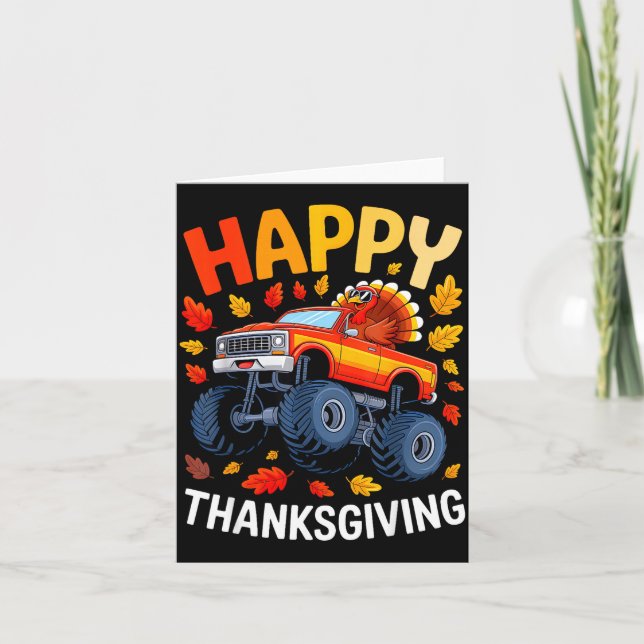 Tarjeta Funny Monster Truck Turkey Happy Thanksgiving For  (Anverso)