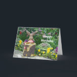 Tarjeta Funny Moose Floral Garden Foto Cumpleaños<br><div class="desc">Hojas de madera y taburetes en un colorido jardín de flores</div>