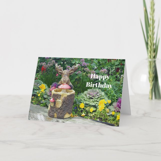 Tarjeta Funny Moose Floral Garden Foto Cumpleaños (Anverso)