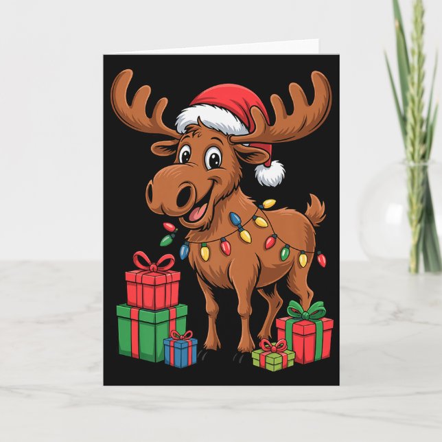 Tarjeta Funny Moose Santa Hat Animals Lovers Ugly Christma (Anverso)