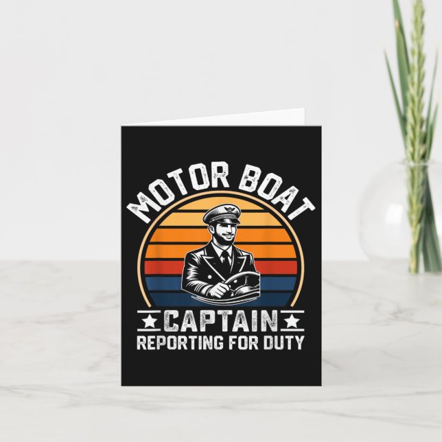 Tarjeta Funny Motor Boat Captain Informando Para El Verano (Anverso)