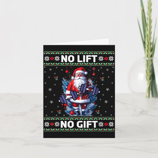 Tarjeta Funny Muscle Santa Lifting Ugly Christmas Sweater  (Anverso)