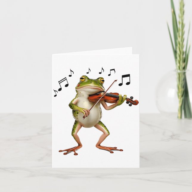 Tarjeta Funny Musician Violinist Cute Frog Playing Violin  (Anverso)