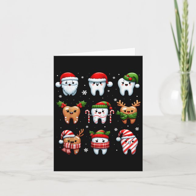 Tarjeta Funny Navidades dentales Teeth Cute Xmas Dentista  (Anverso)