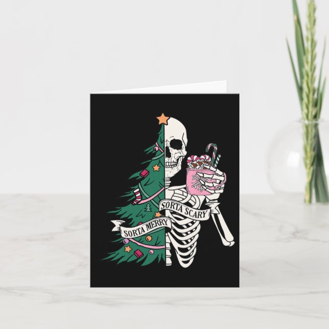 Tarjeta Funny Navidades Sorta Merry Sorta Scary Skeleton X (Anverso)