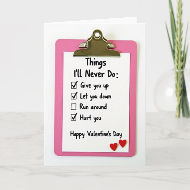 Tarjeta Funny Never Give Up Valentines Day Card (Anverso)