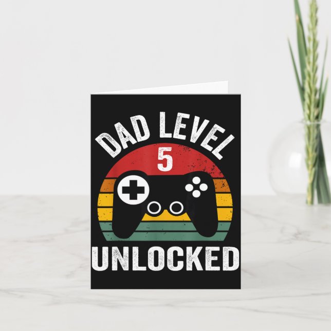 Tarjeta Funny New Dad Shirt Dad Level 5 Unlocked For 5 Kid (Anverso)