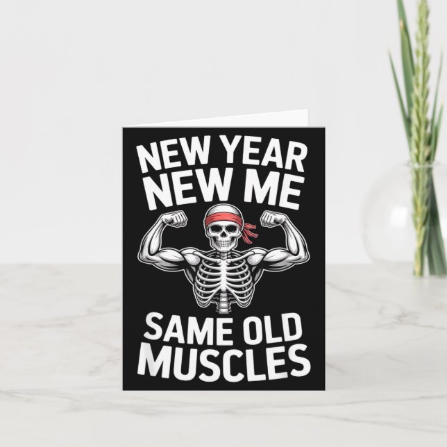 Tarjeta Funny New Year Gym Skeleton Resolution Workout Hum (Anverso)