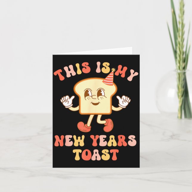 Tarjeta Funny New Year's Toast Bread Pun Retro Hipe  (Anverso)