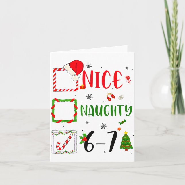 Tarjeta Funny Nice Naughty 6 7 Meme Christmas Six Seven  (Anverso)