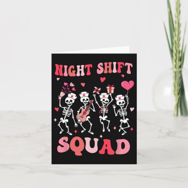 Tarjeta Funny Night Shift Squad Enfermeras Skeleton Dancin (Anverso)