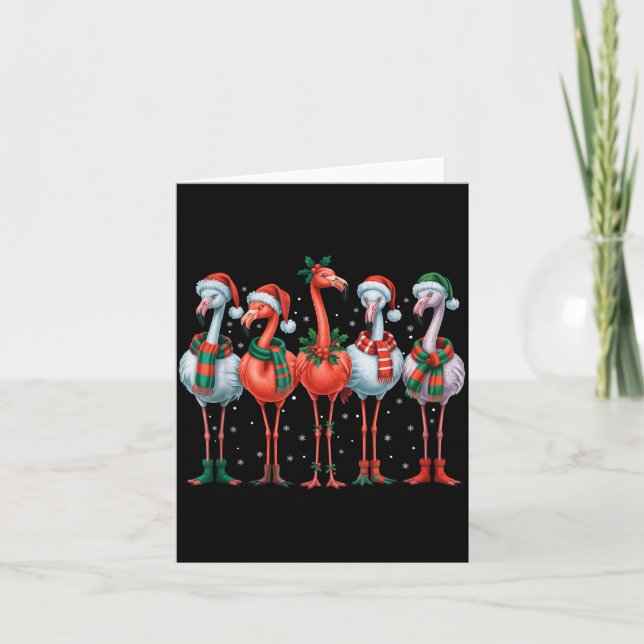 Tarjeta Funny Nk Flamingos Merry Christmas Tree Xmas Snowf (Anverso)