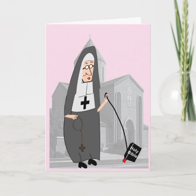 Tarjeta Funny Nun Greeting Pink (Anverso)