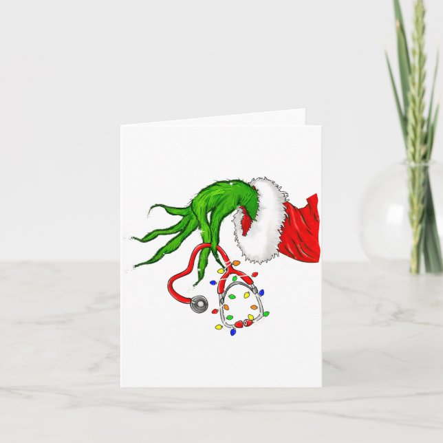 Tarjeta Funny Nurse Christmas Stethoscope Nurses Xmas Ligh (Anverso)
