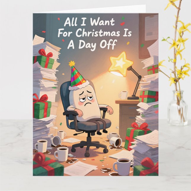 Tarjeta Funny Office Christmas Card All I Want For (flor amarilla)