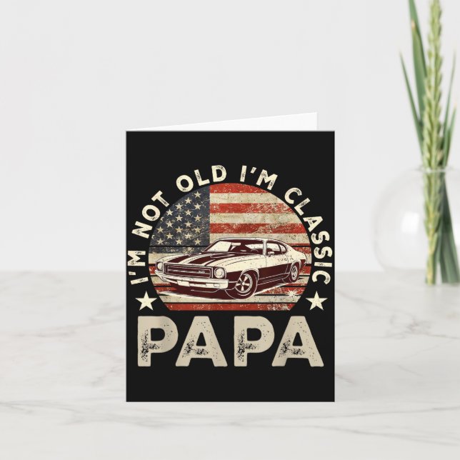 Tarjeta Funny Old Car Clic American Us Flag Mens Dad Papa  (Anverso)