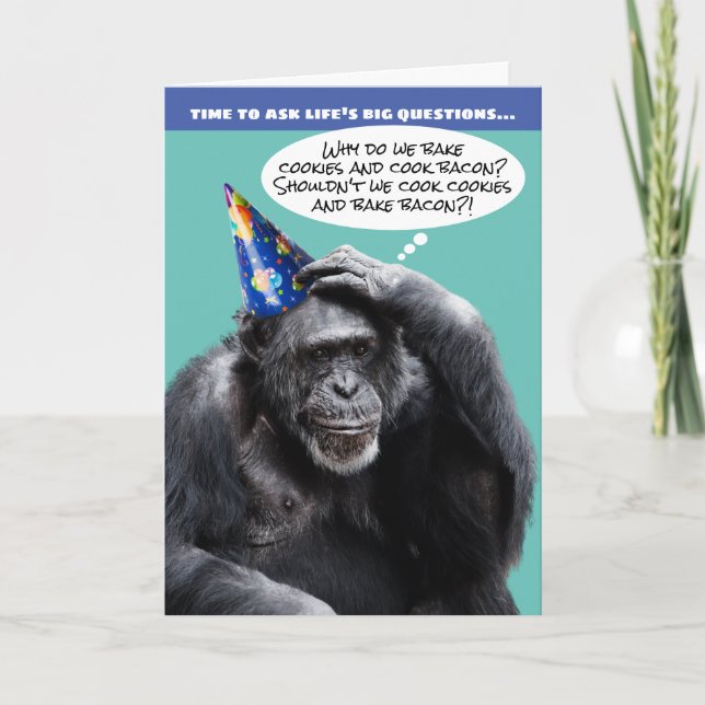 Tarjeta Funny Old Chimpanzee Life's Big Questions Birthday (Anverso)