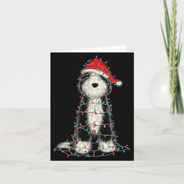 Tarjeta Funny Old English Sheepdog Christmas Graphics Dog  (Anverso)