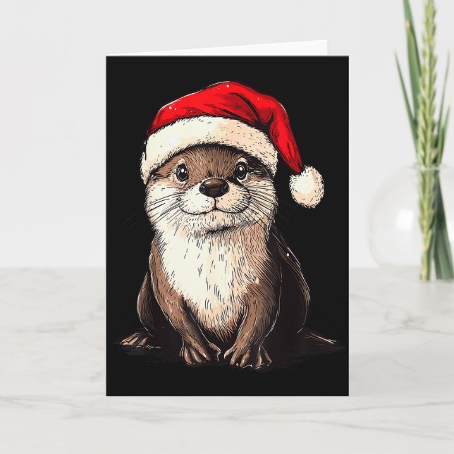 Tarjeta Funny Otter Santa Hat Xmas Otter Lovers Christmas  (Anverso)