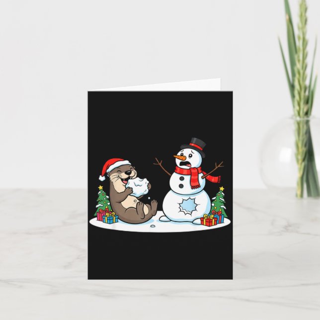 Tarjeta Funny Otter Snowman Christmas Tree Xmas Womens Men (Anverso)