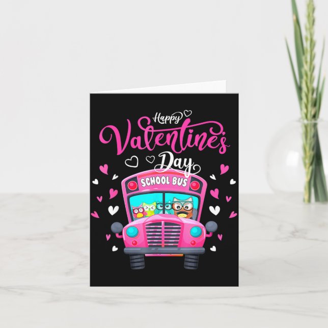Tarjeta Funny Owls School Bus Driver Happy Valentines Day  (Anverso)