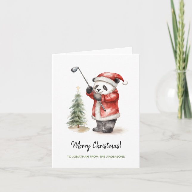 Tarjeta Funny Panda Navidades de juegos de golf (Anverso)