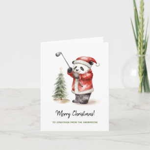 Tarjeta Funny Panda Navidades de juegos de golf