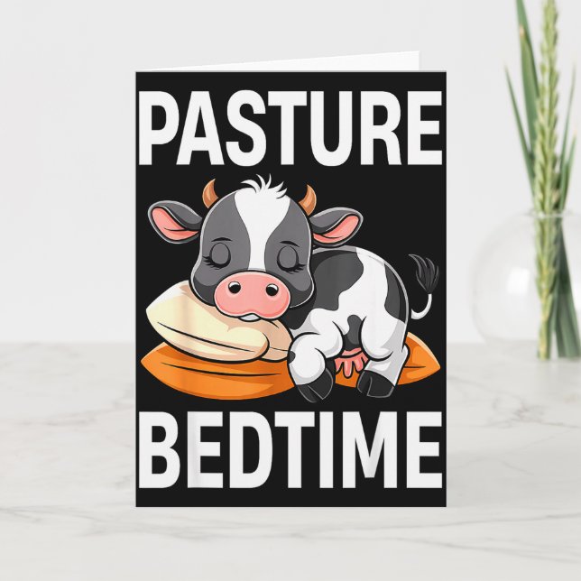Tarjeta Funny Pasture Bedtime Cute Cow Pajamas Pj Sleep  (Anverso)