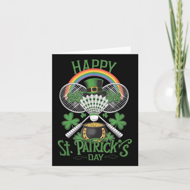 Tarjeta Funny Patricks Day Badminton Costume de cuatro hoj (Anverso)