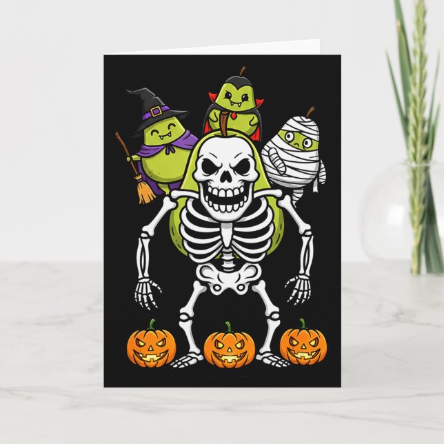 Tarjeta Funny Pear Skeleton Mummy Witch Halloween Kids Men (Anverso)
