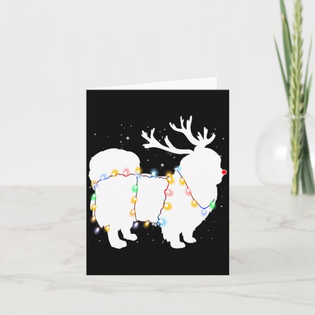 Tarjeta Funny Pekingese Dog Tree Christmas Lights Xmas Paj (Anverso)