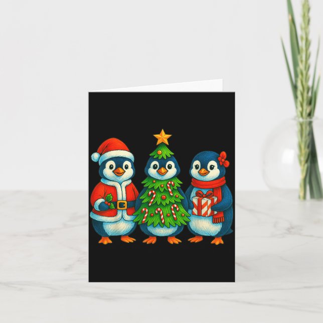 Tarjeta Funny Penguin Christmas Lights Penguin Cute Xmas H (Anverso)