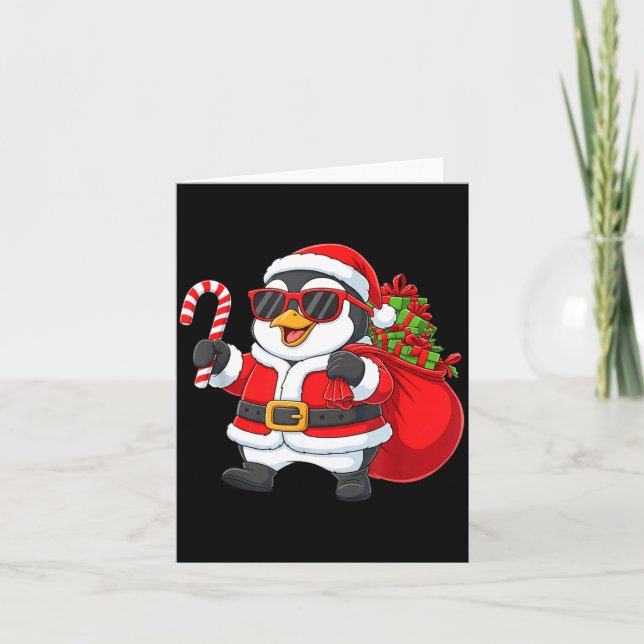Tarjeta Funny Penguin Christmas Santa Outfit Xmas Boys Gir (Anverso)