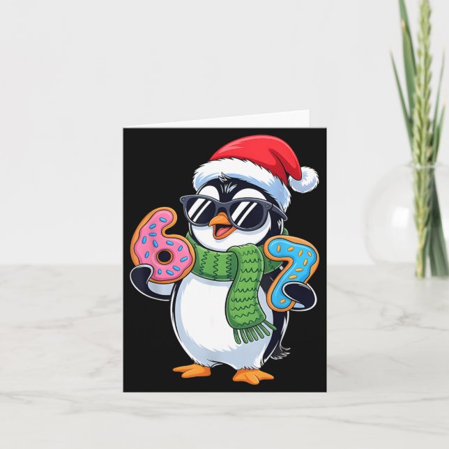 Tarjeta Funny Penguin Six Seven 67 Ice Cream Christmas Boy (Anverso)