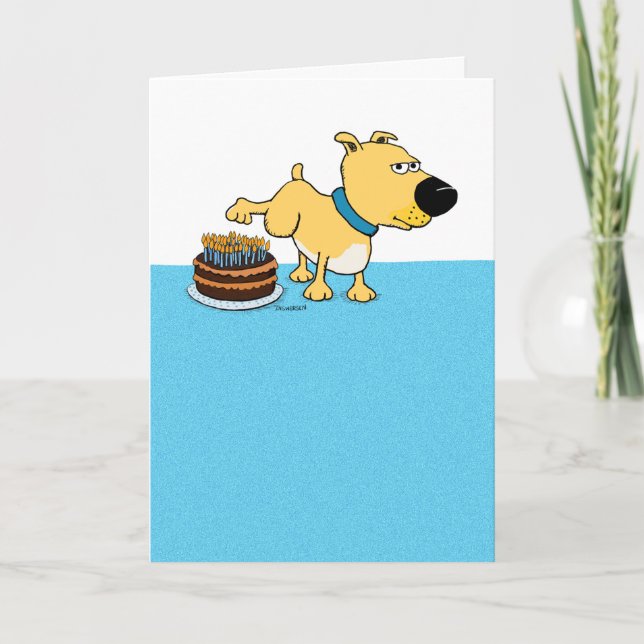 Tarjeta Funny Perro Peeing on Cake Birday (Anverso)
