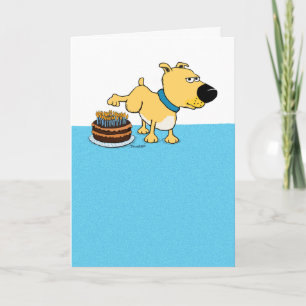 Tarjeta Funny Perro Peeing on Cake Birday