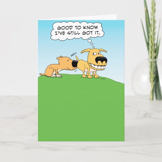 Tarjeta Funny Perro Sniffing Butt Birthday Card (Anverso)