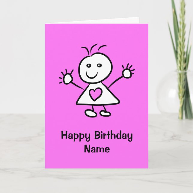 Tarjeta Funny Personalizado Chica Pink Purple Birday Card (Anverso)