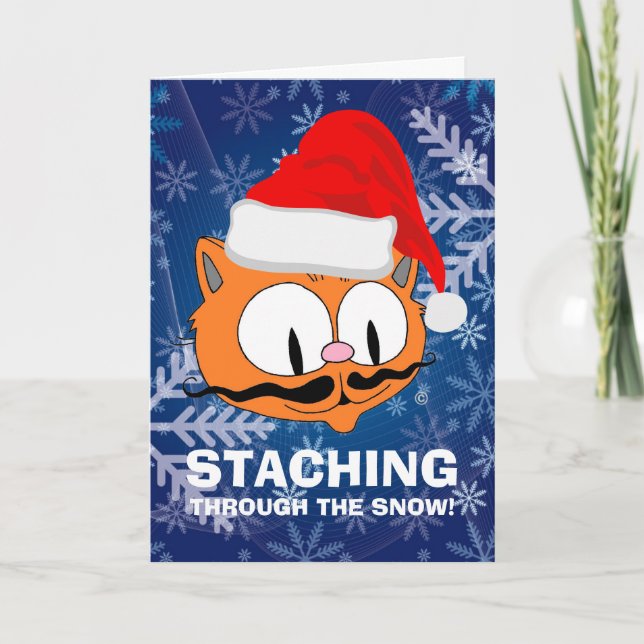 Tarjeta Funny Personalizado Mustache Cat Navidades (Anverso)