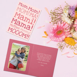 Tarjeta Funny Pink Yelling at Mom Typography Mother's Day