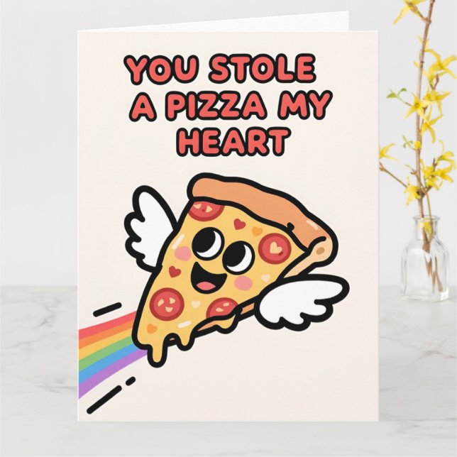 Tarjeta Funny Pizza Love Colorful Valentine Card (flor amarilla)