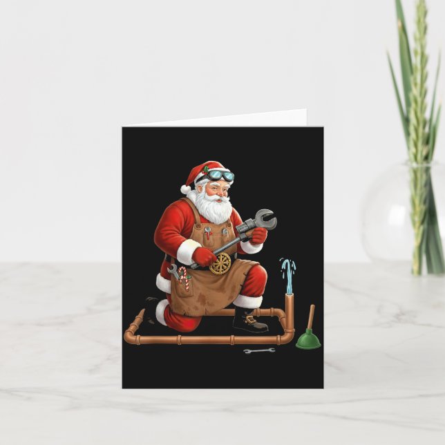 Tarjeta Funny Plumber Santa Christmas Graphic  (Anverso)