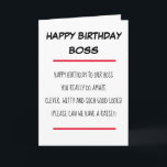 Tarjeta Funny Poem Boss Feliz Cumpleaños<br><div class="desc">Un poema divertido,  feliz tarjeta del jefe de cumpleaños. Divertido verso que mandar a tu gerente en su cumpleaños. ¡Gracioso y descarado!</div>