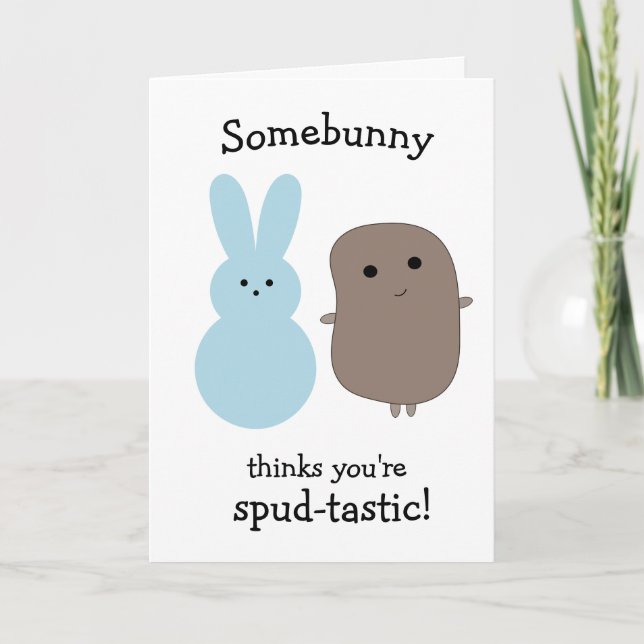 Tarjeta Funny Potato Blue Bunny Easter Card (Anverso)