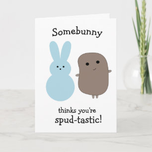 Tarjeta Funny Potato Blue Bunny Easter Card