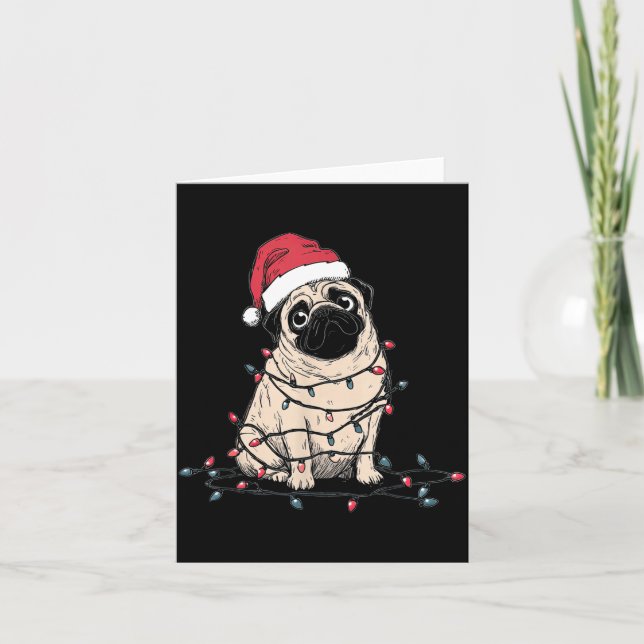 Tarjeta Funny Pug Christmas Graphics Dog Lights Lover Owne (Anverso)