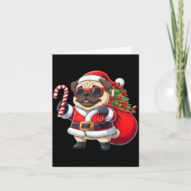 Tarjeta Funny Pug Christmas Santa Outfit Xmas Mom Dad Kids (Anverso)
