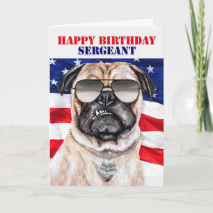 Tarjeta Funny Pug Dog sargento militar Cumpleaños